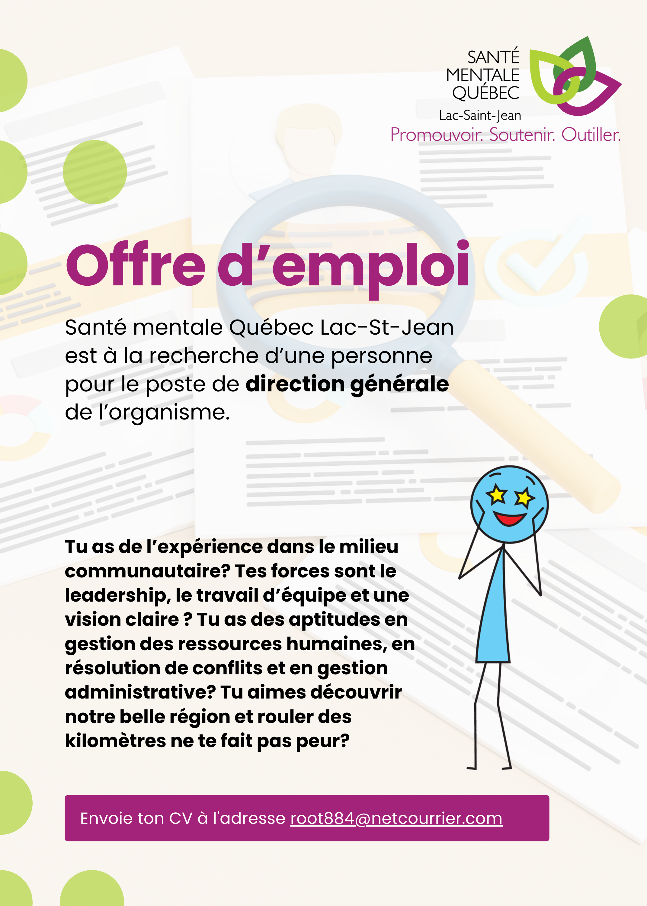 Offre d'emploi - Direction générale - Santé Mentale Québec Lac-Saint-Jean